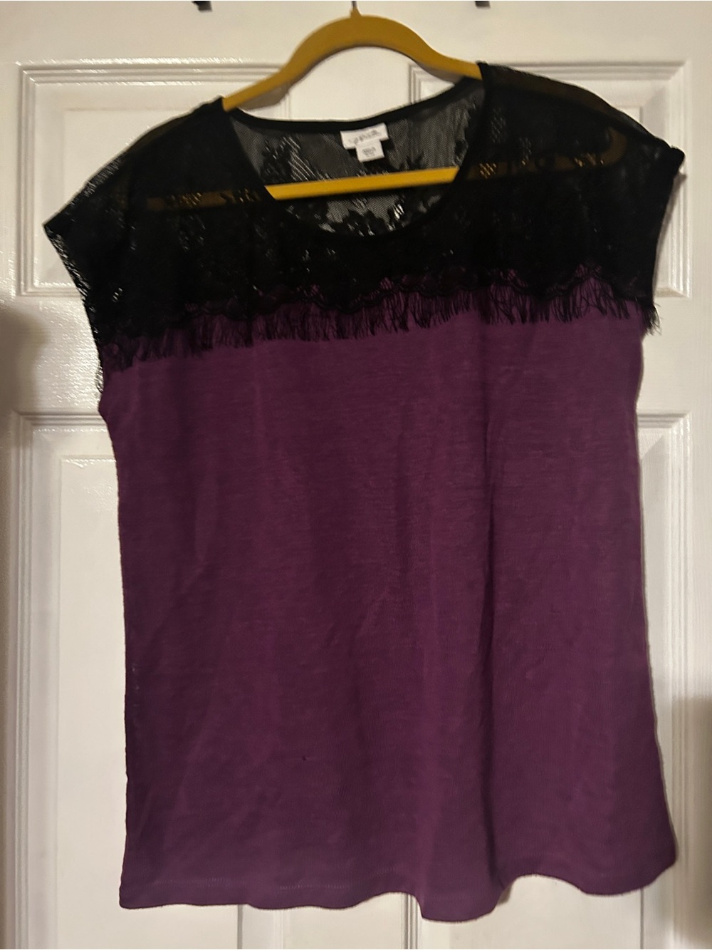 Jaclyn Smith Purple Top with Black Lace Yoke